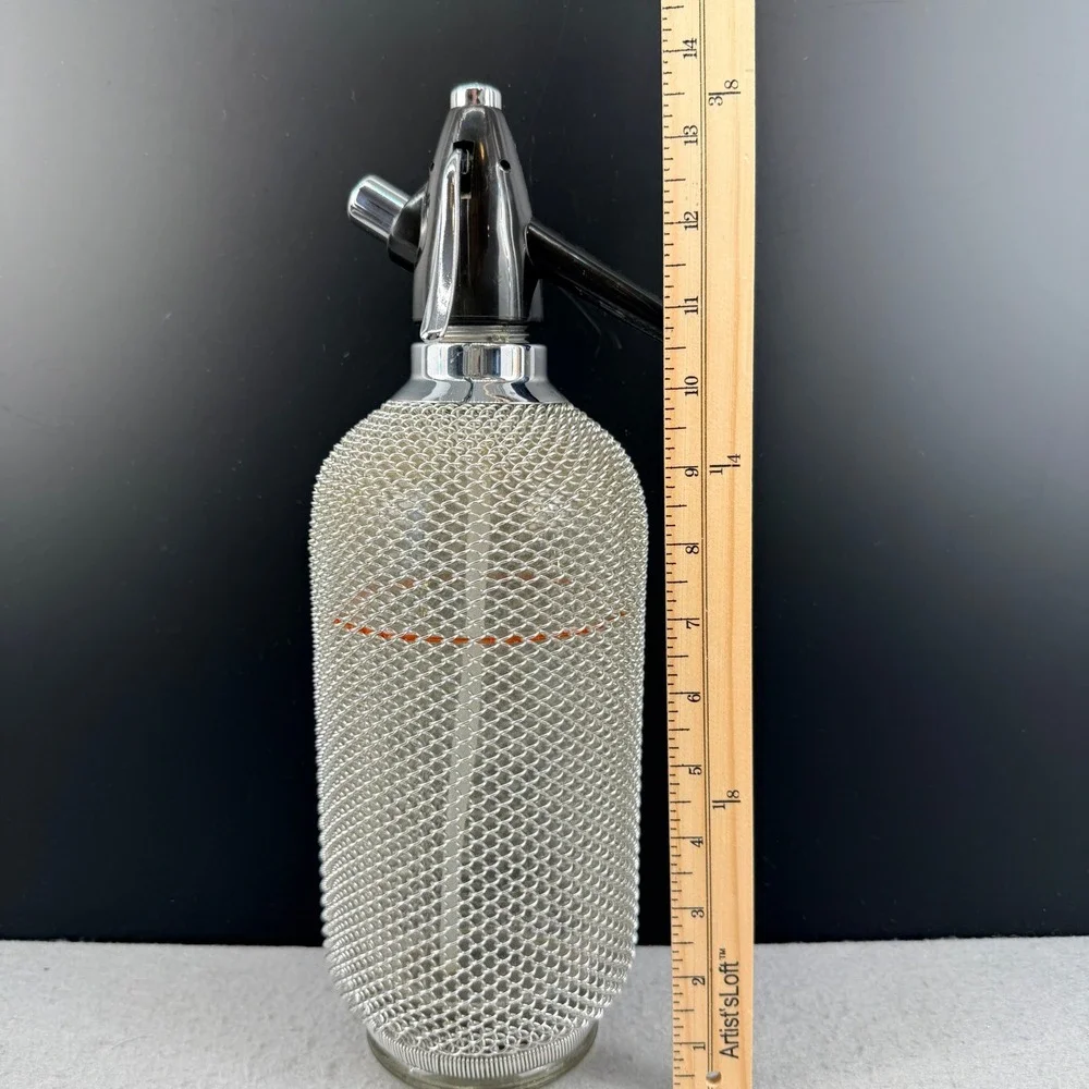 VTG Merkuria Glass Soda Siphon Wire Mesh Seltzer Bottle MCM Barware Kovo - Picture 10 of 11